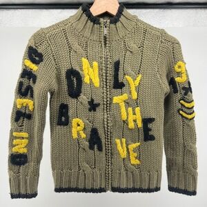 Y2K Diesel Kids Knit Sweater Olive Green Wool Blend Cable Knit Size 8